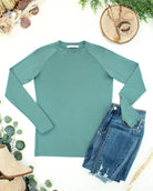 IN STOCK Blair Long Sleeve Top - Dusty Jade-Tops-Dear Me Southern Boutique, located in DeRidder, Louisiana