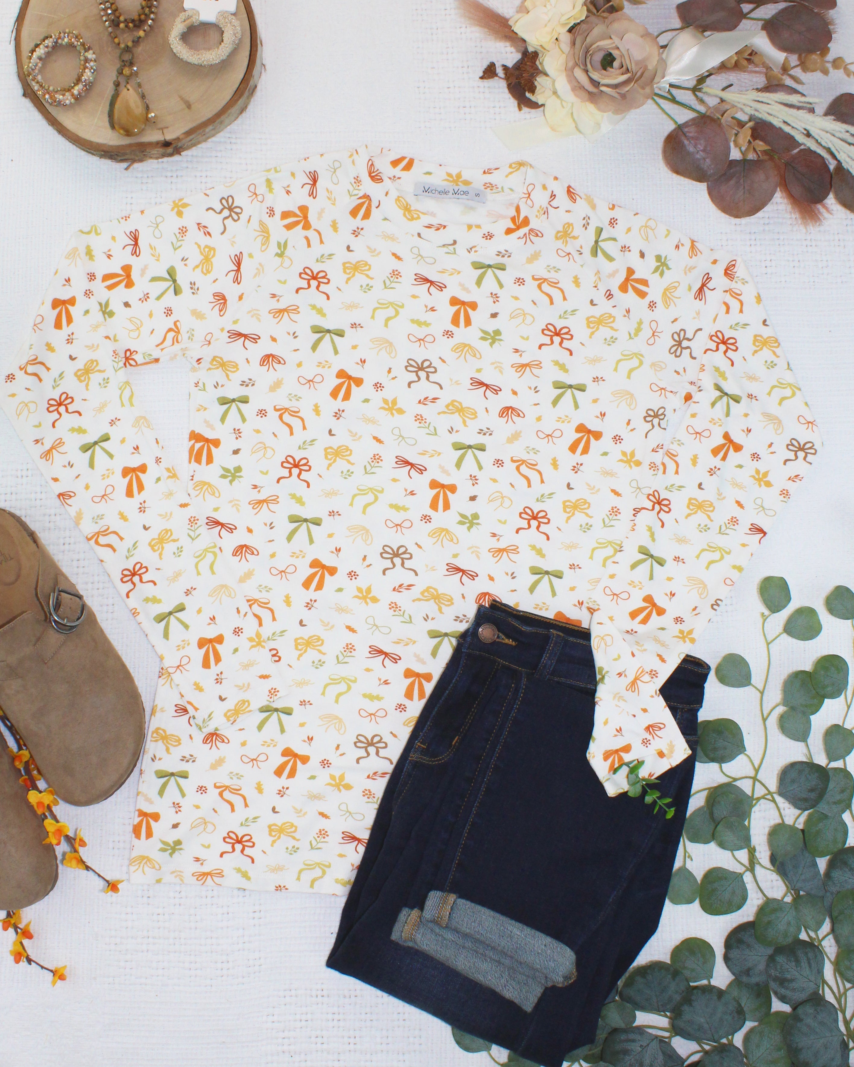 IN STOCK Blair Long Sleeve Top - Harvest Bows-Tops-Dear Me Southern Boutique, located in DeRidder, Louisiana