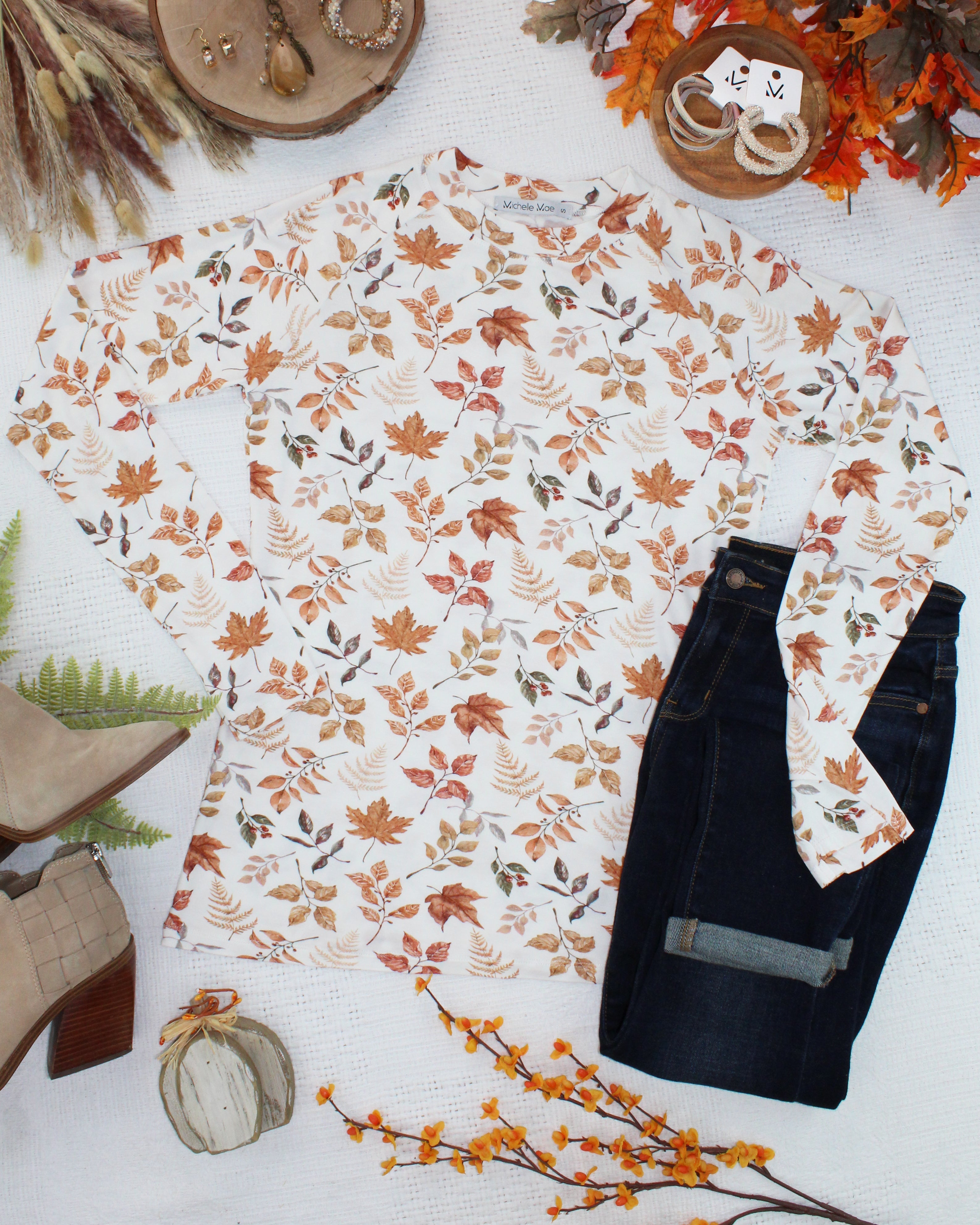 IN STOCK Blair Long Sleeve Top - Harvest Leaves-Tops-Dear Me Southern Boutique, located in DeRidder, Louisiana