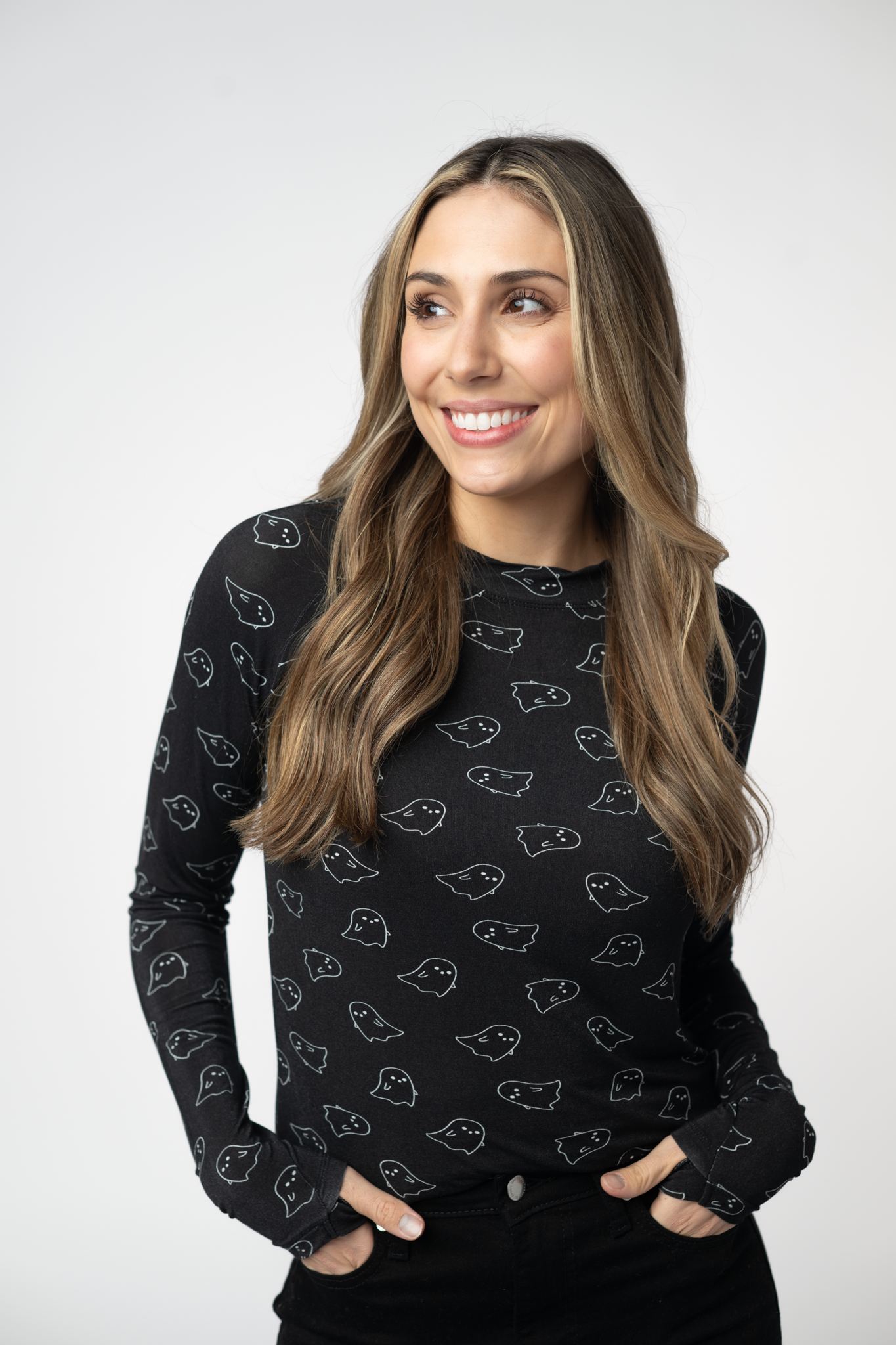IN STOCK Blair Long Sleeve Top - Midnight Ghosts-Tops-Dear Me Southern Boutique, located in DeRidder, Louisiana