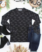 IN STOCK Blair Long Sleeve Top - Midnight Ghosts-Tops-Dear Me Southern Boutique, located in DeRidder, Louisiana