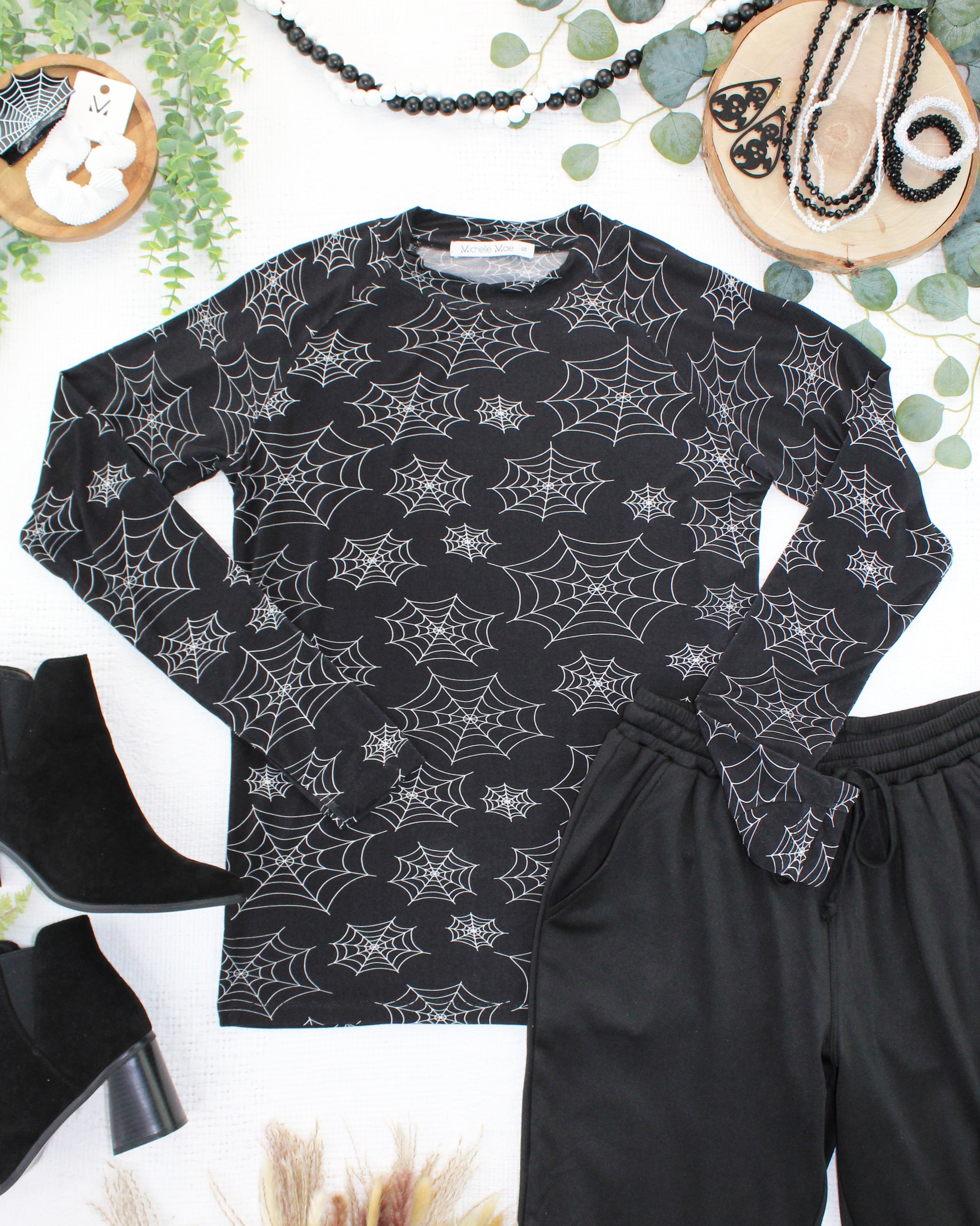 IN STOCK Blair Long Sleeve Top - Midnight Webs-Tops-Dear Me Southern Boutique, located in DeRidder, Louisiana