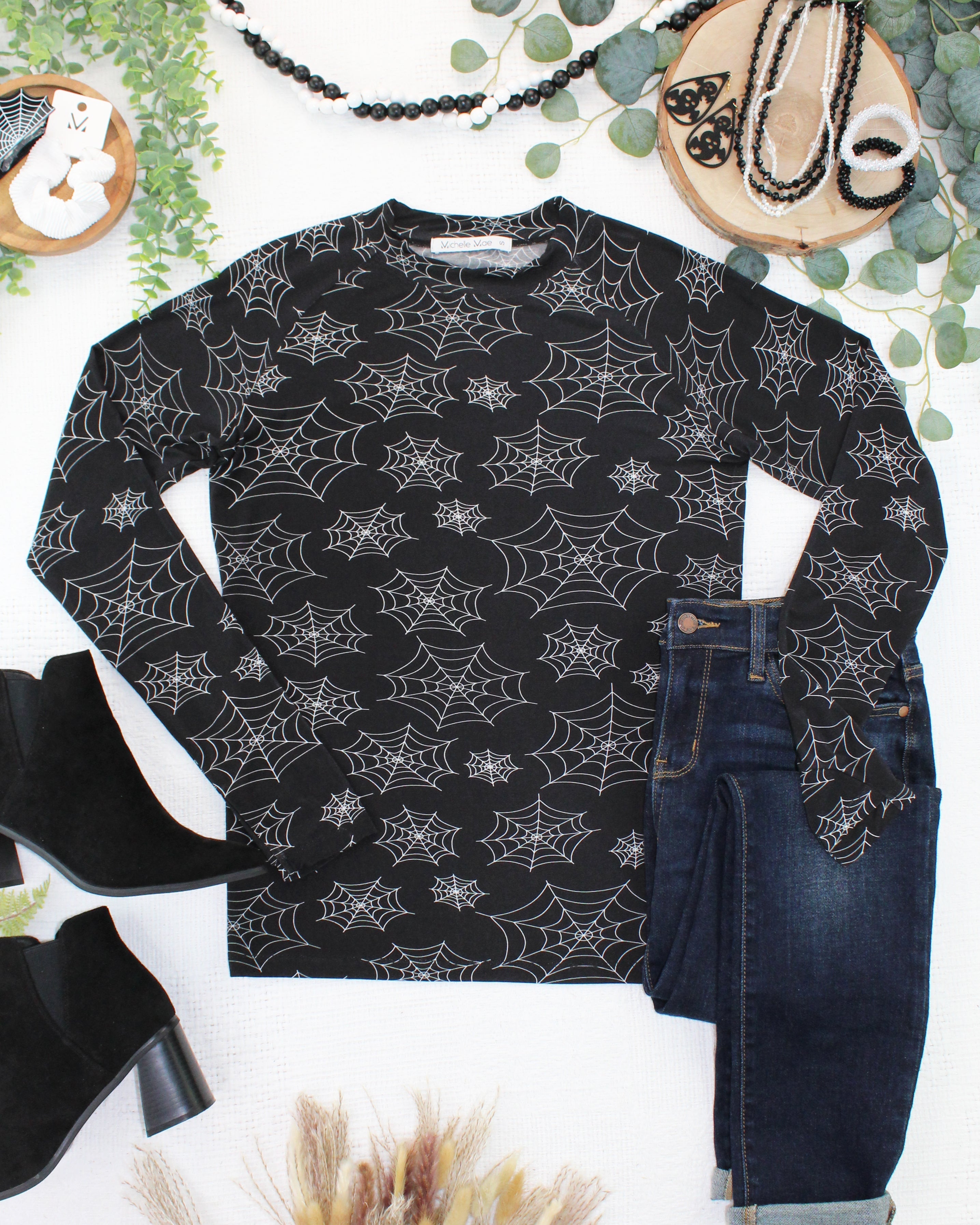 IN STOCK Blair Long Sleeve Top - Midnight Webs-Tops-Dear Me Southern Boutique, located in DeRidder, Louisiana