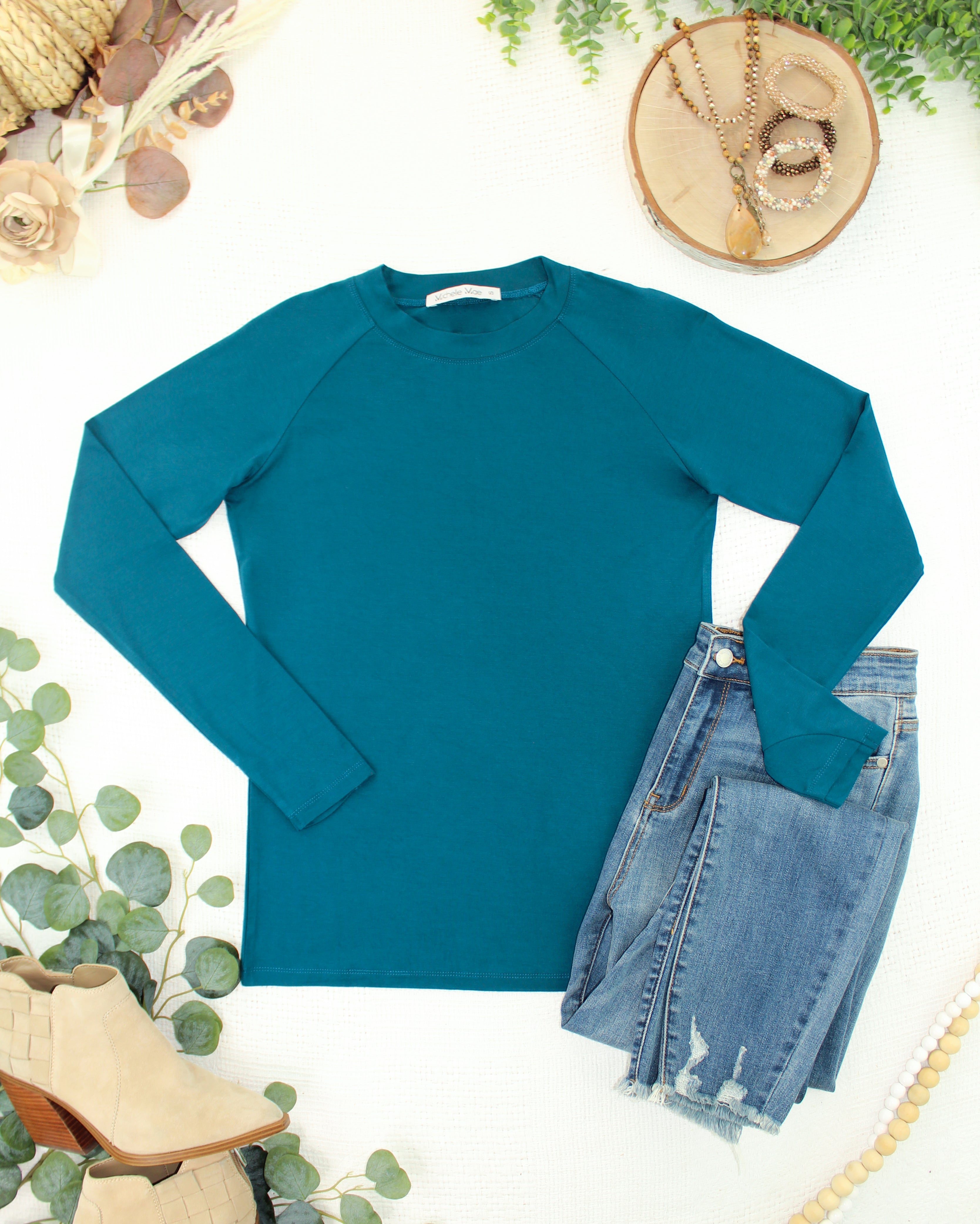 IN STOCK Blair Long Sleeve Top - Teal-Tops-Dear Me Southern Boutique, located in DeRidder, Louisiana