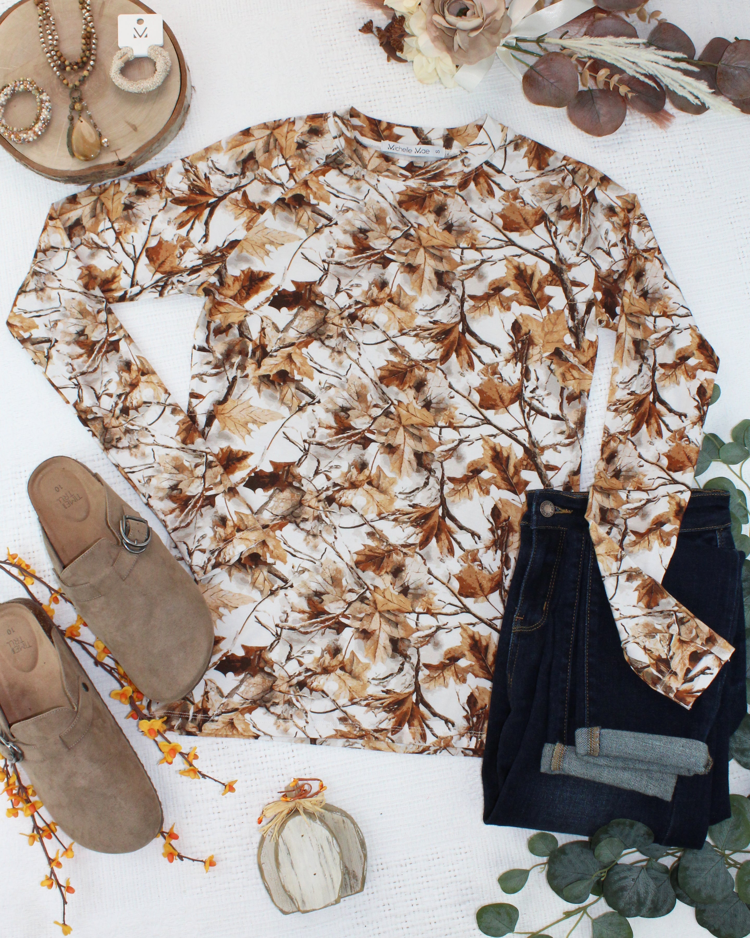 IN STOCK Blair Long Sleeve Top - Woodsy Camo-Tops-Dear Me Southern Boutique, located in DeRidder, Louisiana