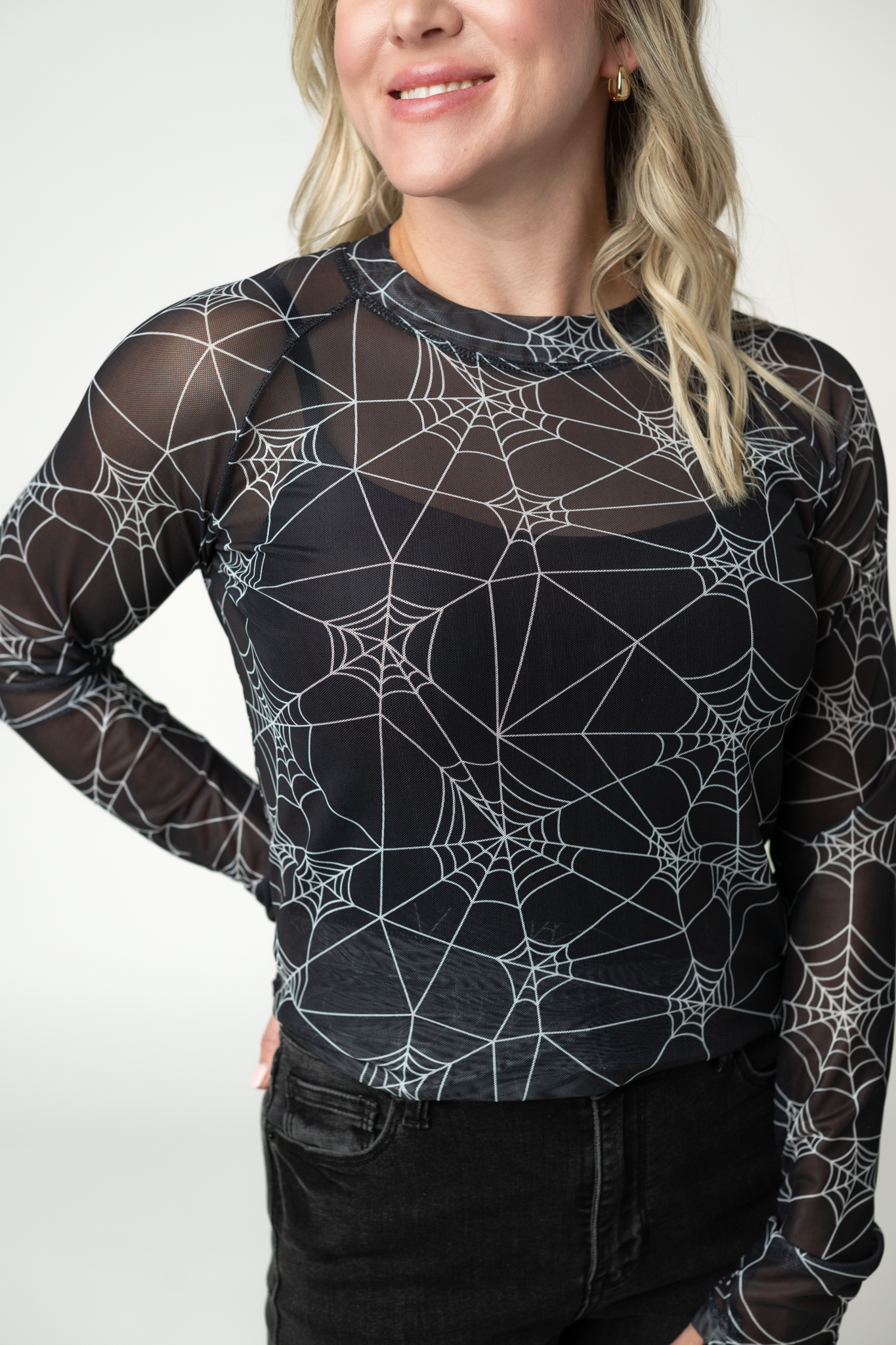 IN STOCK Blair Mesh Long Sleeve Top - Webs-Tops-Dear Me Southern Boutique, located in DeRidder, Louisiana