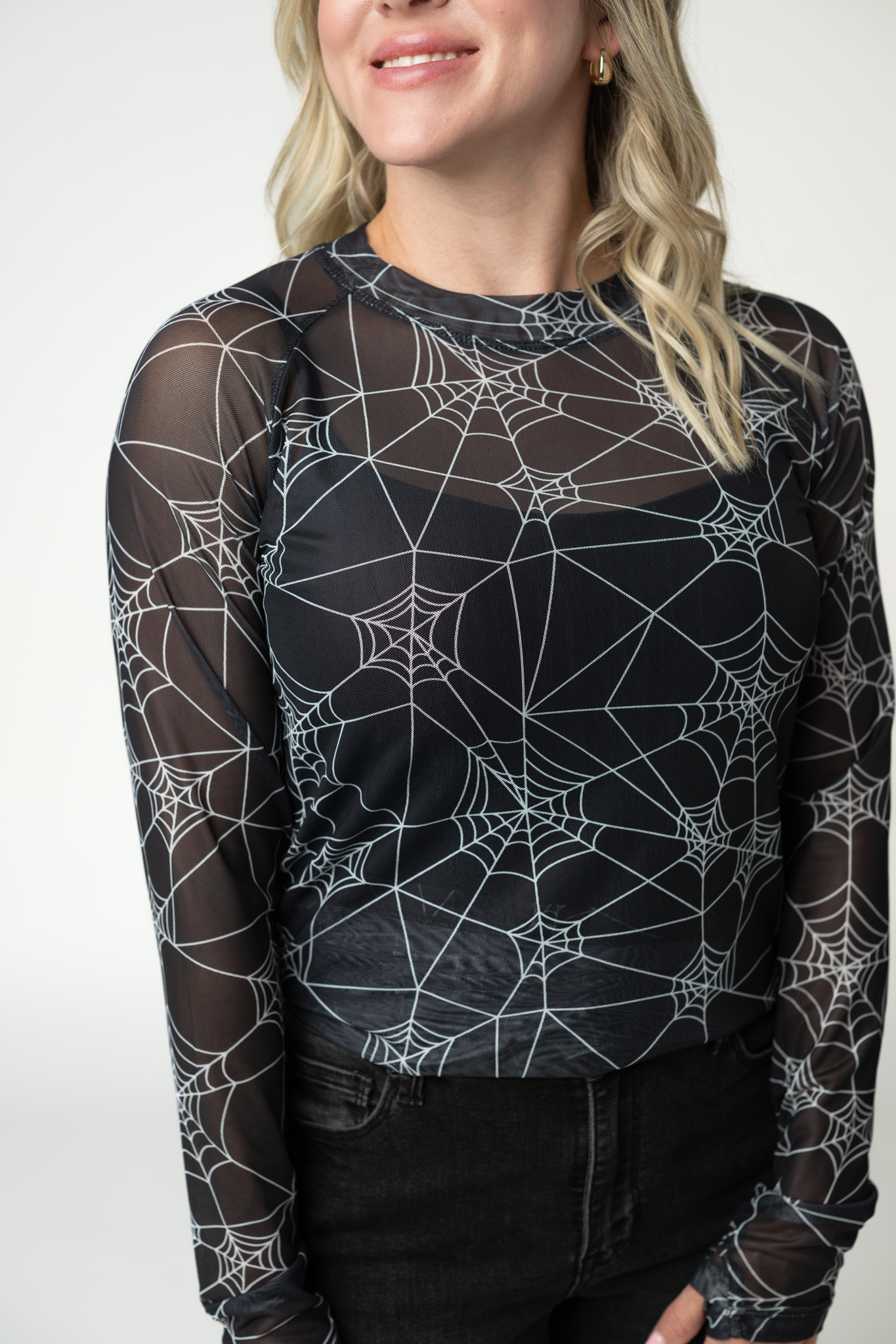 IN STOCK Blair Mesh Long Sleeve Top - Webs-Tops-Dear Me Southern Boutique, located in DeRidder, Louisiana