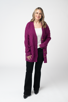 IN STOCK Brooks Button Sweater Cardigan - Magenta-Cardigan-Dear Me Southern Boutique, located in DeRidder, Louisiana