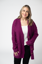 IN STOCK Brooks Button Sweater Cardigan - Magenta-Cardigan-Dear Me Southern Boutique, located in DeRidder, Louisiana