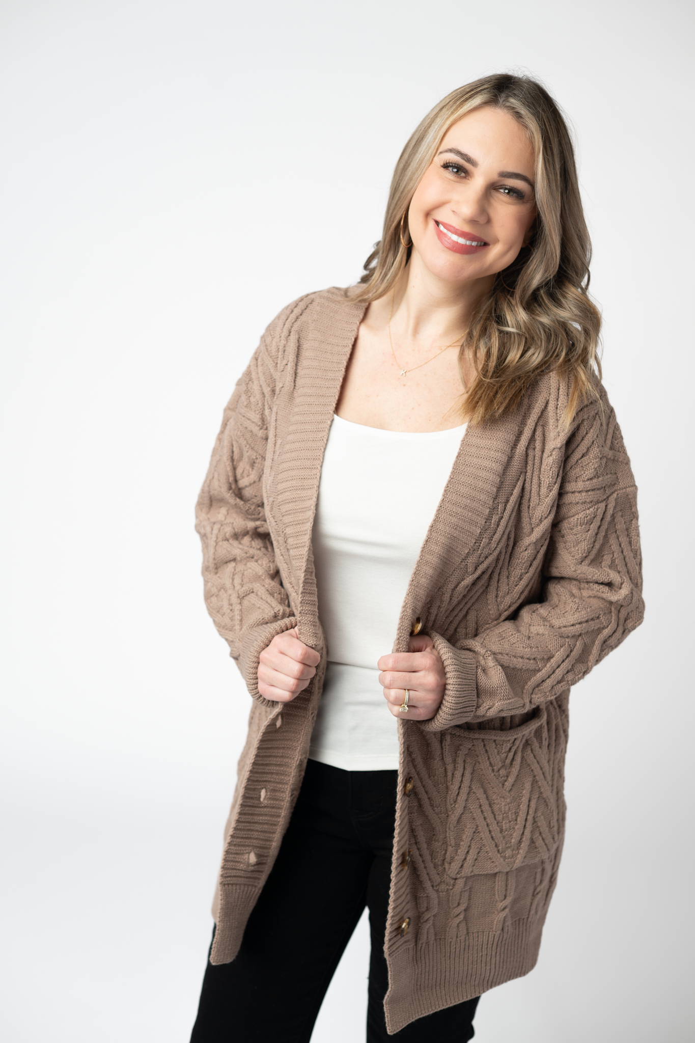 IN STOCK Brooks Button Sweater Cardigan - Mocha-Cardigan-Dear Me Southern Boutique, located in DeRidder, Louisiana