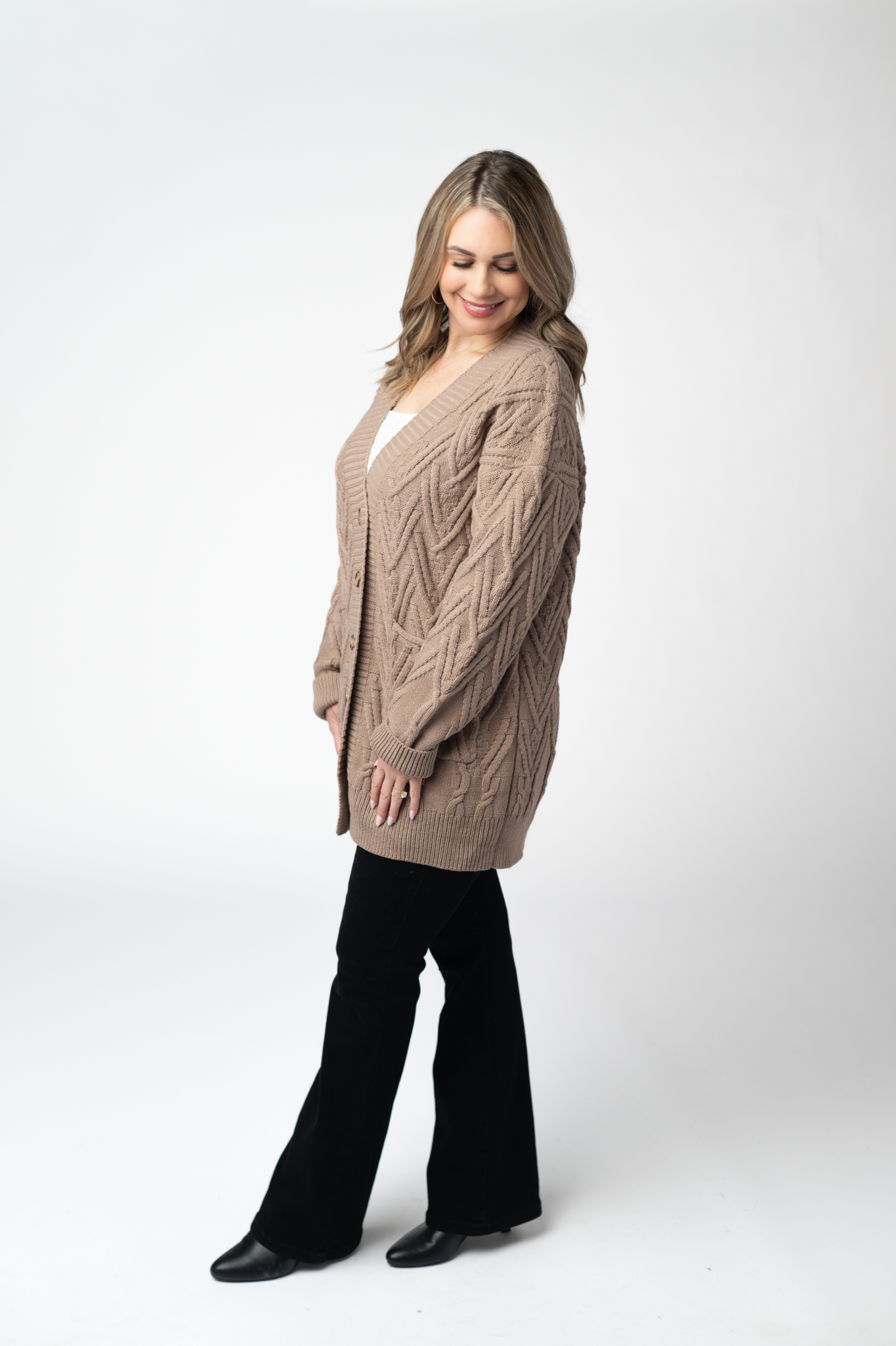 IN STOCK Brooks Button Sweater Cardigan - Mocha-Cardigan-Dear Me Southern Boutique, located in DeRidder, Louisiana