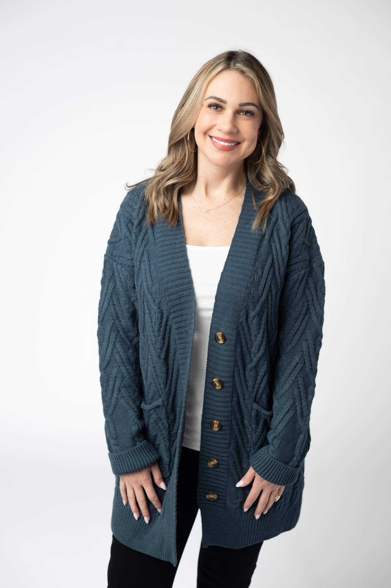 IN STOCK Brooks Button Sweater Cardigan - Navy-Cardigan-Dear Me Southern Boutique, located in DeRidder, Louisiana