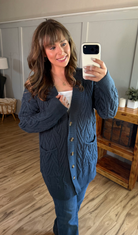 IN STOCK Brooks Button Sweater Cardigan - Navy-Cardigan-Dear Me Southern Boutique, located in DeRidder, Louisiana