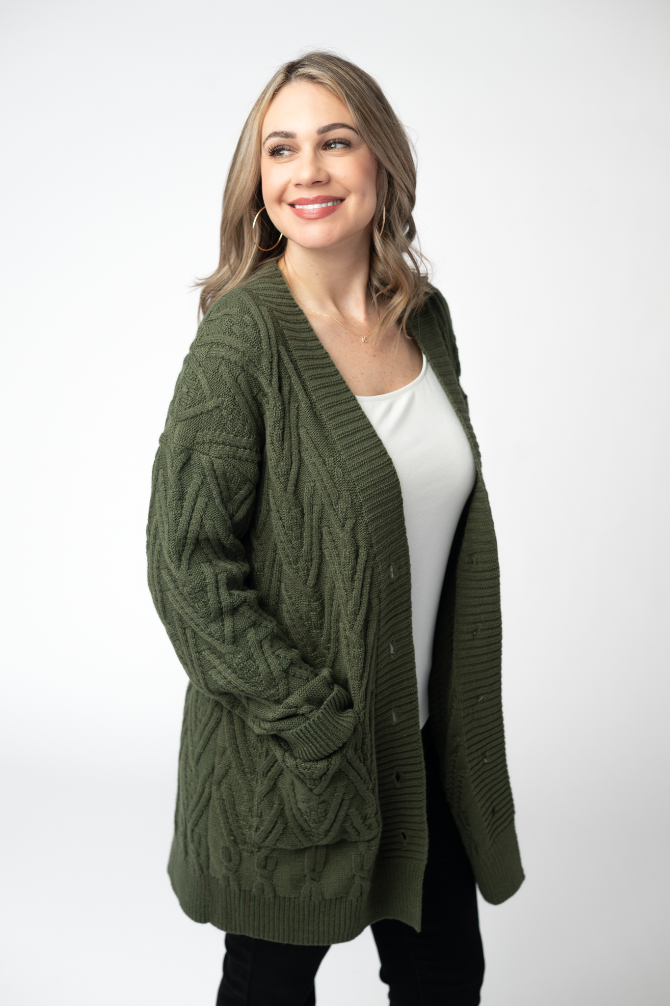 IN STOCK Brooks Button Sweater Cardigan - Olive-Cardigan-Dear Me Southern Boutique, located in DeRidder, Louisiana