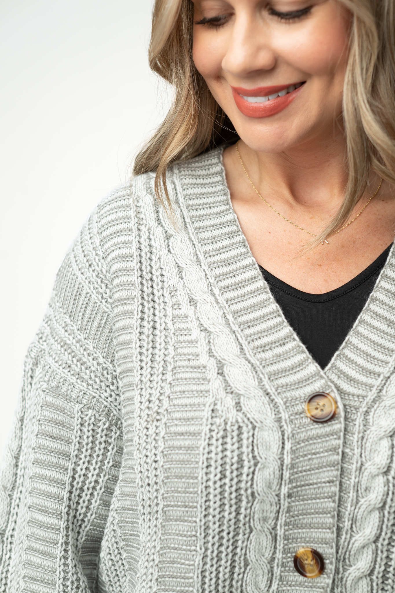 IN STOCK Cable Cardigan - Grey-Cardigan-Dear Me Southern Boutique, located in DeRidder, Louisiana