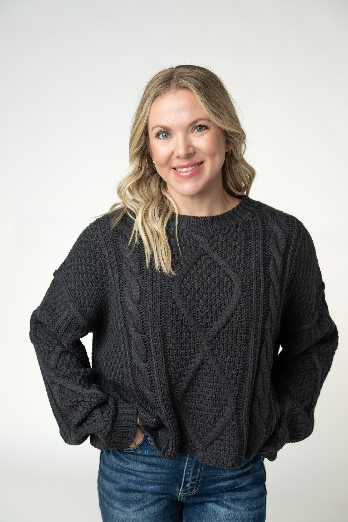 IN STOCK Cable Knit Sweater - Charcoal-sweater-Dear Me Southern Boutique, located in DeRidder, Louisiana