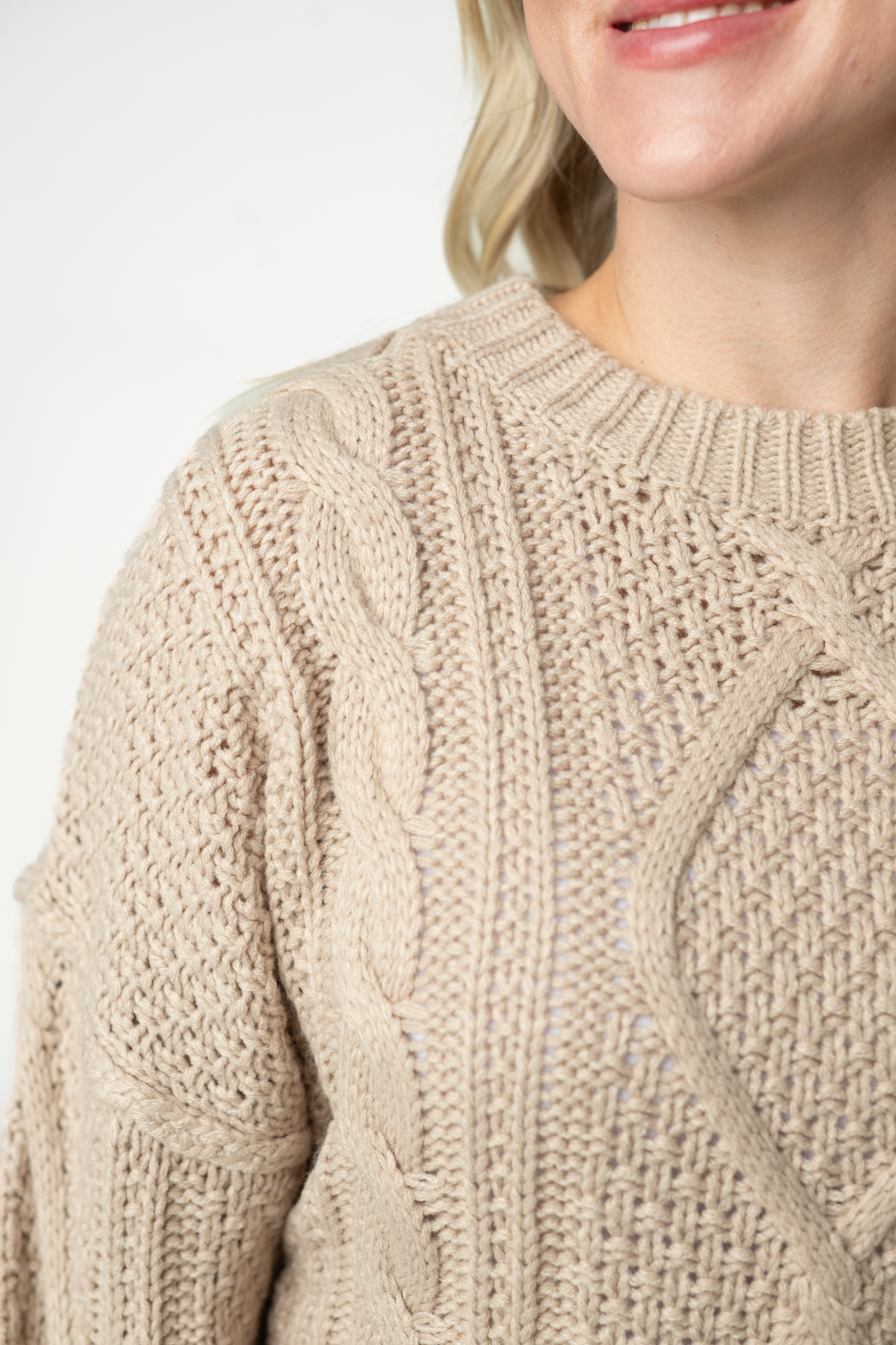 IN STOCK Cable Knit Sweater - Latte-sweater-Dear Me Southern Boutique, located in DeRidder, Louisiana