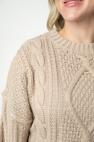IN STOCK Cable Knit Sweater - Latte-sweater-Dear Me Southern Boutique, located in DeRidder, Louisiana