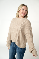 IN STOCK Cable Knit Sweater - Latte-sweater-Dear Me Southern Boutique, located in DeRidder, Louisiana