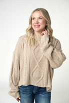 IN STOCK Cable Knit Sweater - Latte-sweater-Dear Me Southern Boutique, located in DeRidder, Louisiana
