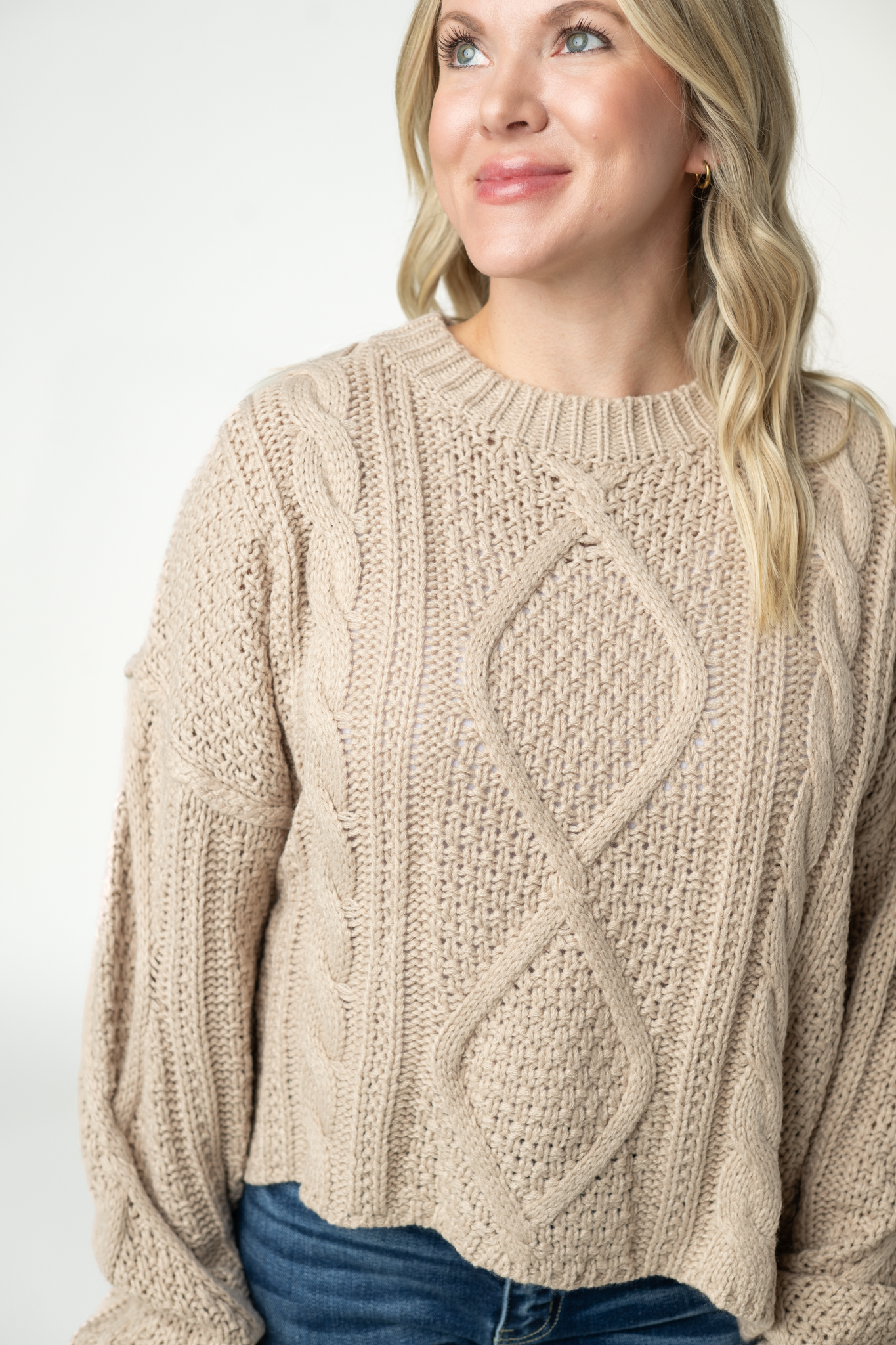 IN STOCK Cable Knit Sweater - Latte-sweater-Dear Me Southern Boutique, located in DeRidder, Louisiana