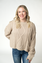 IN STOCK Cable Knit Sweater - Latte-sweater-Dear Me Southern Boutique, located in DeRidder, Louisiana