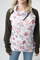 IN STOCK Classic Zoey ZipCowl Sweatshirt - Autumn Leaves and Olive-Pullover-Dear Me Southern Boutique, located in DeRidder, Louisiana