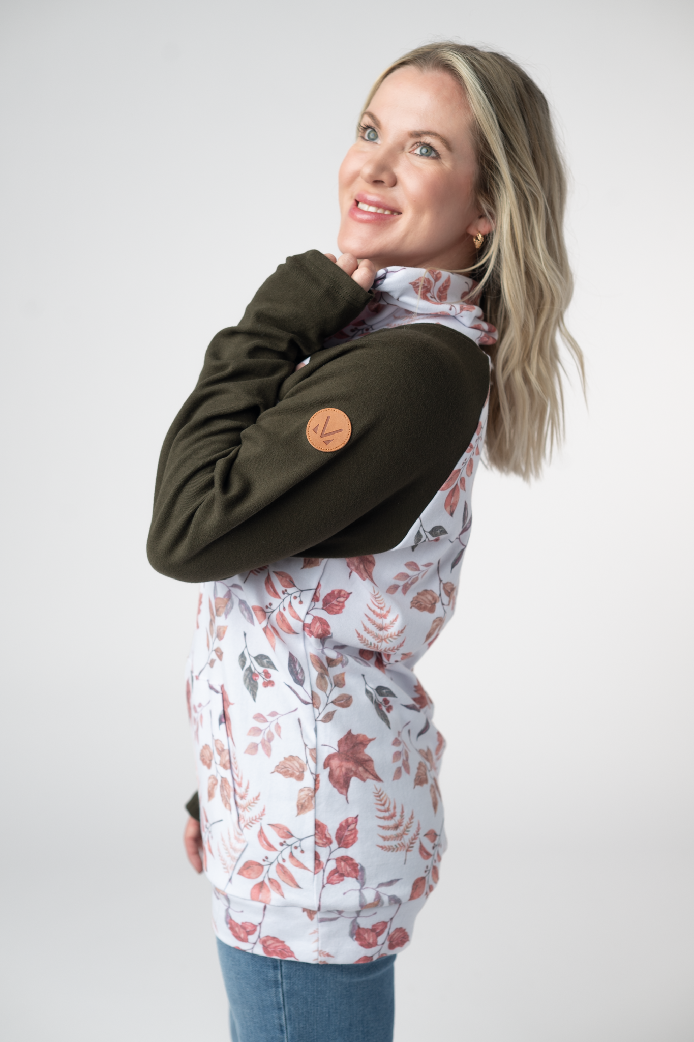 IN STOCK Classic Zoey ZipCowl Sweatshirt - Autumn Leaves and Olive-Pullover-Dear Me Southern Boutique, located in DeRidder, Louisiana