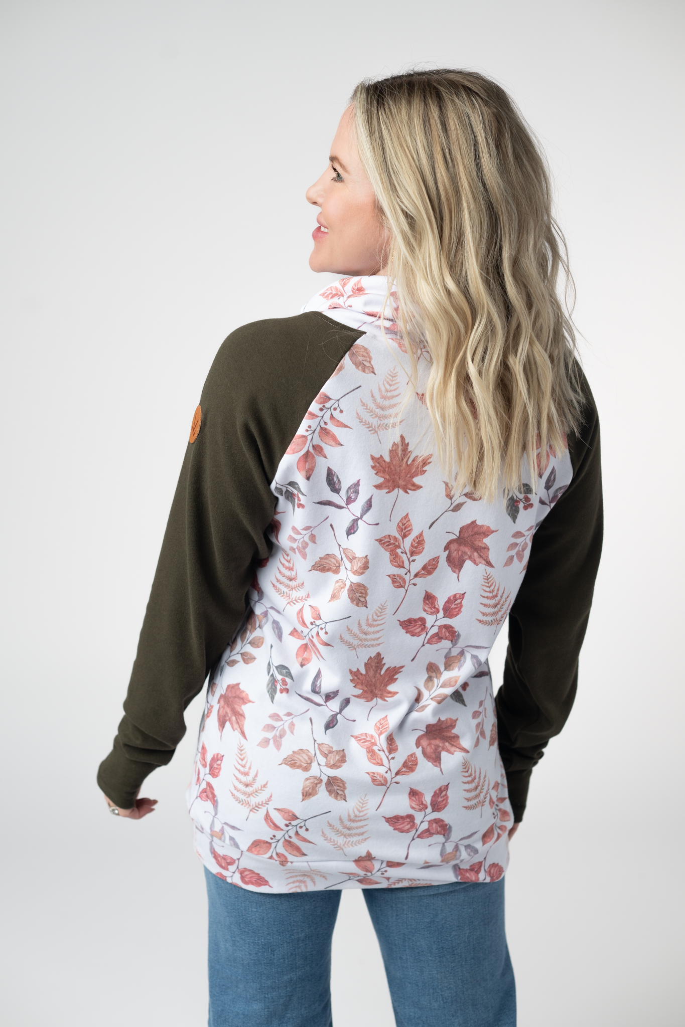 IN STOCK Classic Zoey ZipCowl Sweatshirt - Autumn Leaves and Olive-Pullover-Dear Me Southern Boutique, located in DeRidder, Louisiana