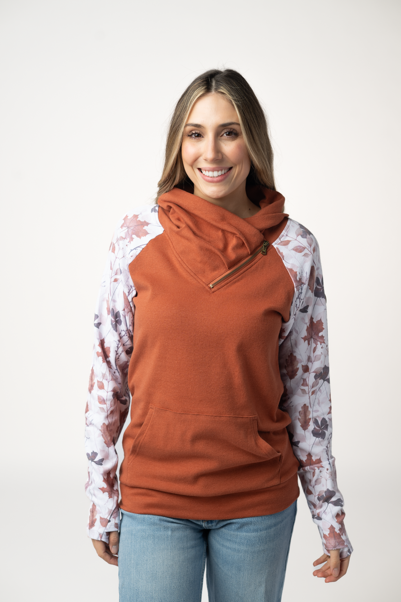 IN STOCK Classic Zoey ZipCowl Sweatshirt - Maple and Fall Foliage-Pullover-Dear Me Southern Boutique, located in DeRidder, Louisiana