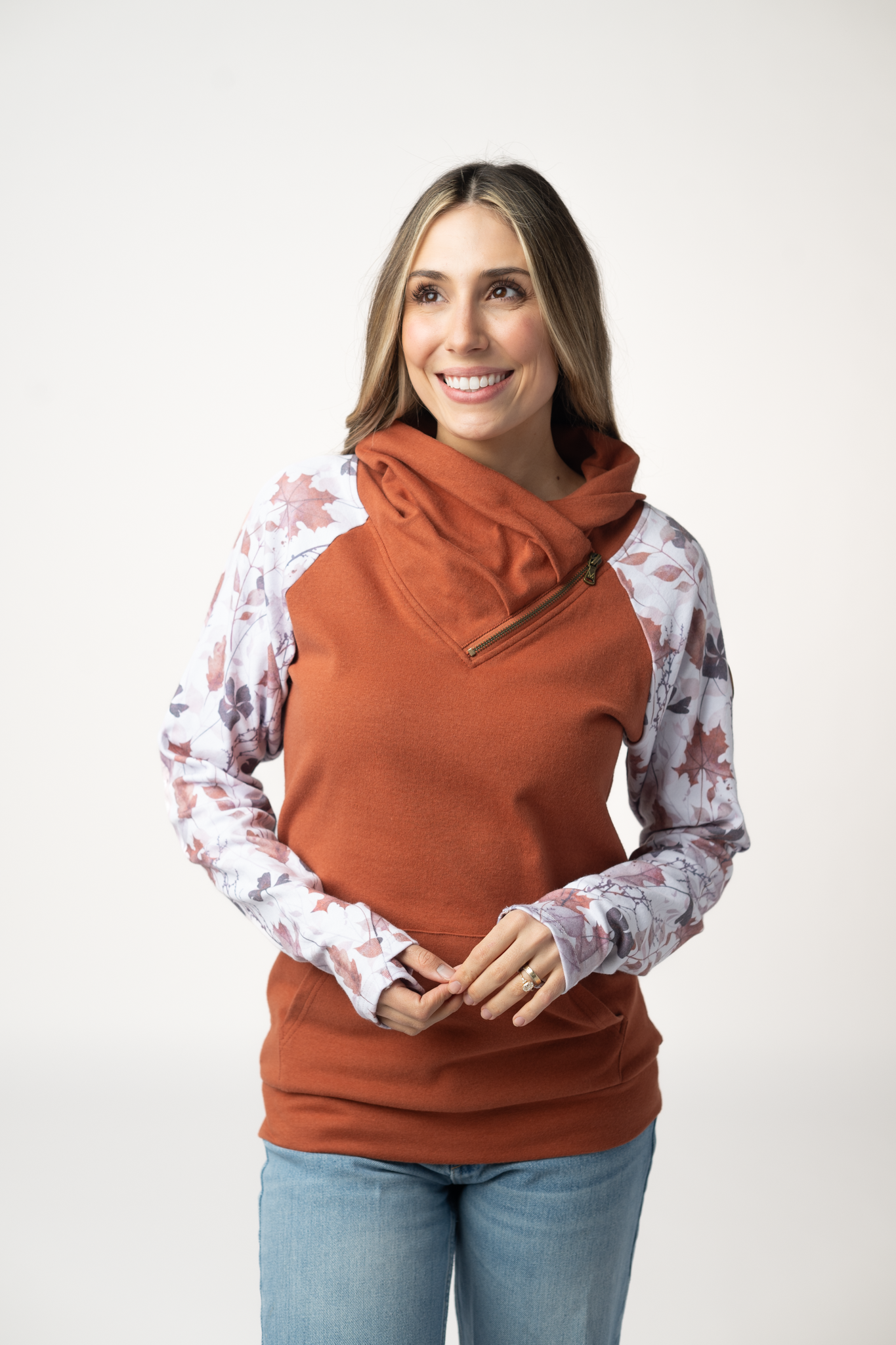 IN STOCK Classic Zoey ZipCowl Sweatshirt - Maple and Fall Foliage-Pullover-Dear Me Southern Boutique, located in DeRidder, Louisiana
