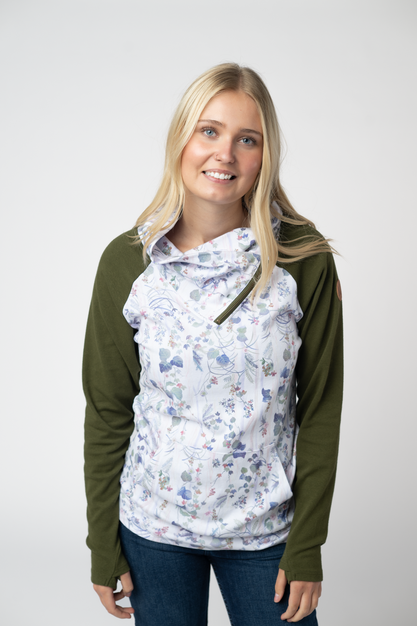 IN STOCK Classic Zoey ZipCowl Sweatshirt - Olive Meadow and Olive-Pullover-Dear Me Southern Boutique, located in DeRidder, Louisiana