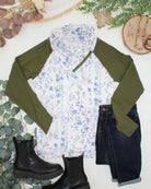 IN STOCK Classic Zoey ZipCowl Sweatshirt - Olive Meadow and Olive-Pullover-Dear Me Southern Boutique, located in DeRidder, Louisiana