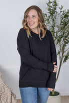 IN STOCK Corrine Ribbed Pullover Top - Black-Pullover-Dear Me Southern Boutique, located in DeRidder, Louisiana