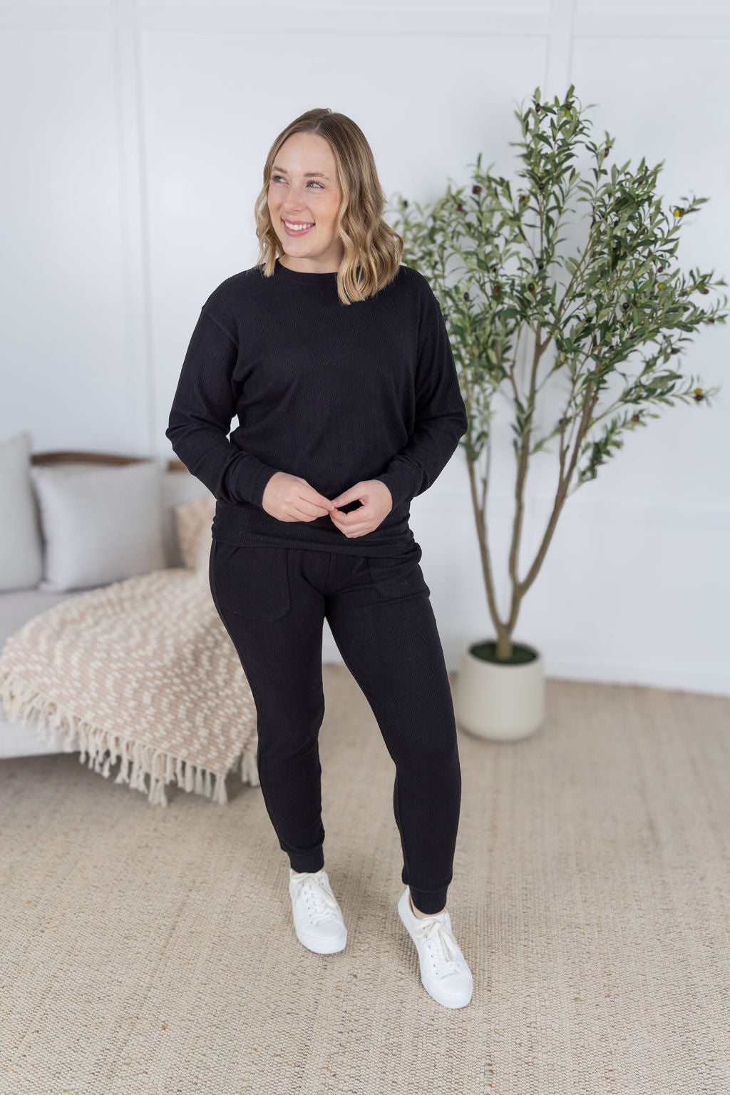 IN STOCK Corrine Ribbed Pullover Top - Black-Pullover-Dear Me Southern Boutique, located in DeRidder, Louisiana
