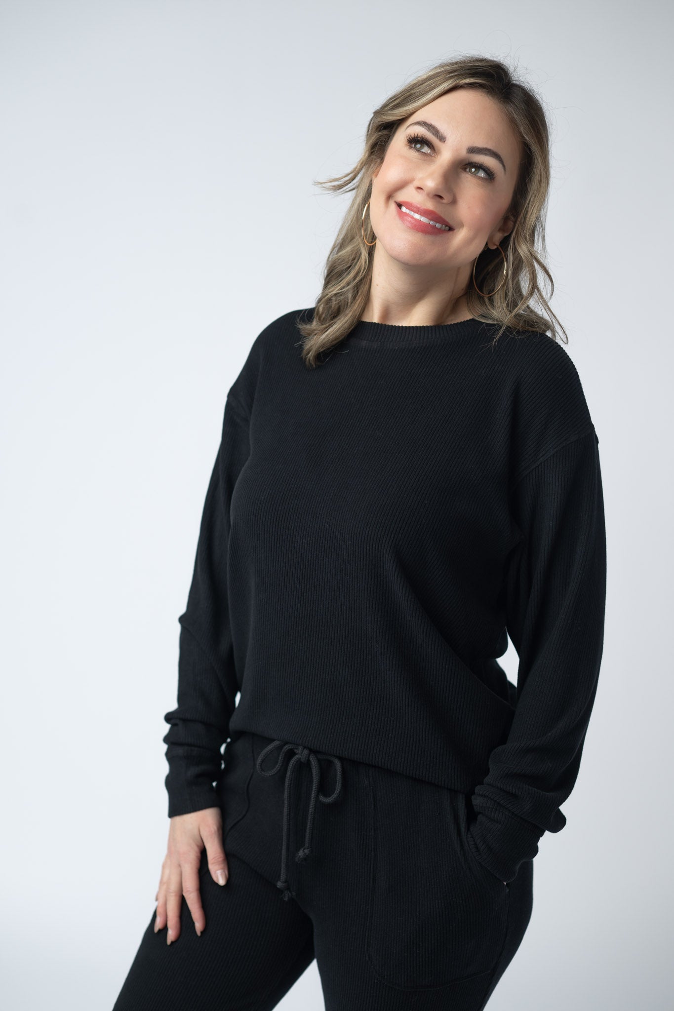 IN STOCK Corrine Ribbed Pullover Top - Black-Pullover-Dear Me Southern Boutique, located in DeRidder, Louisiana