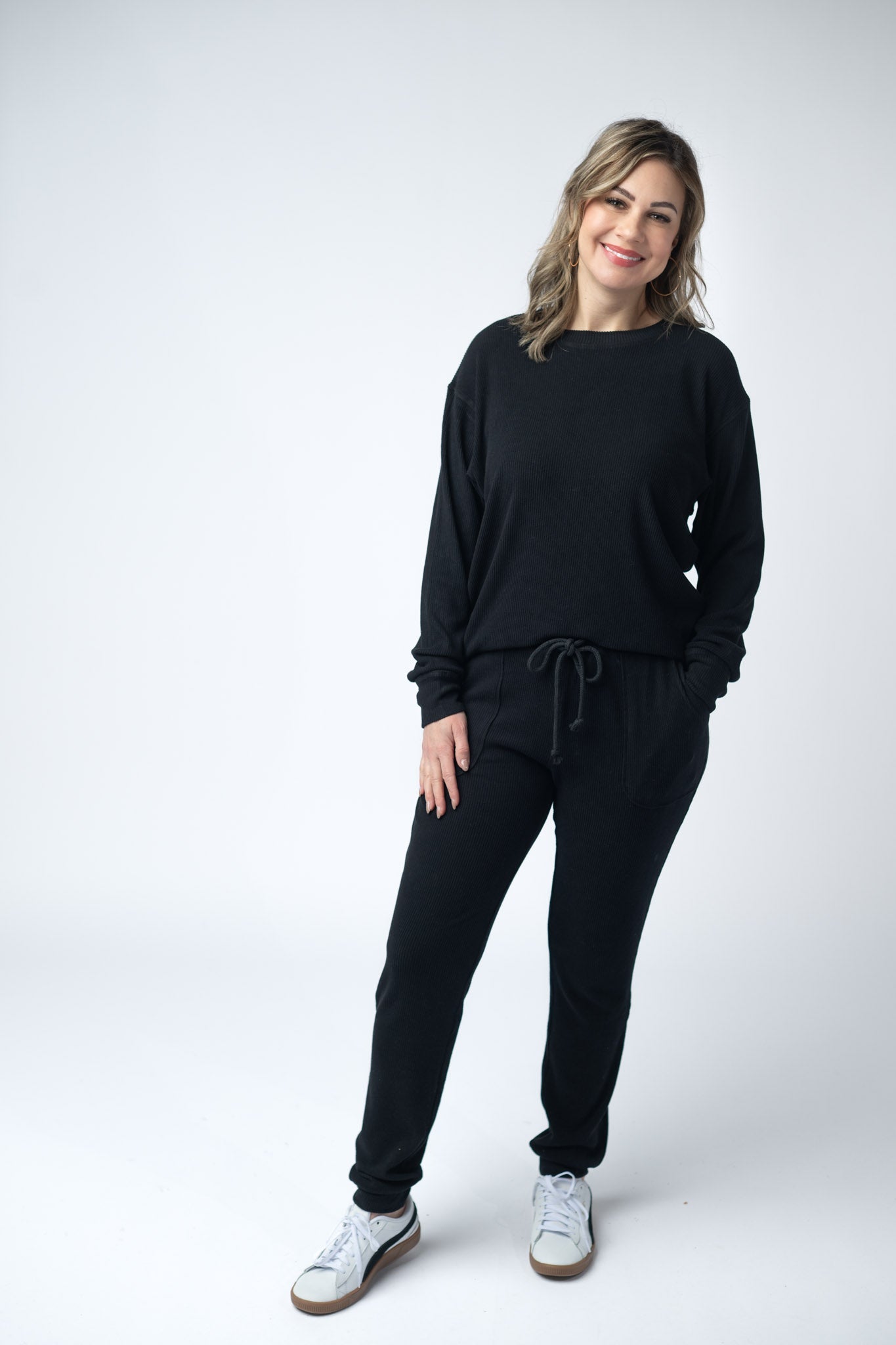 IN STOCK Corrine Ribbed Pullover Top - Black-Pullover-Dear Me Southern Boutique, located in DeRidder, Louisiana