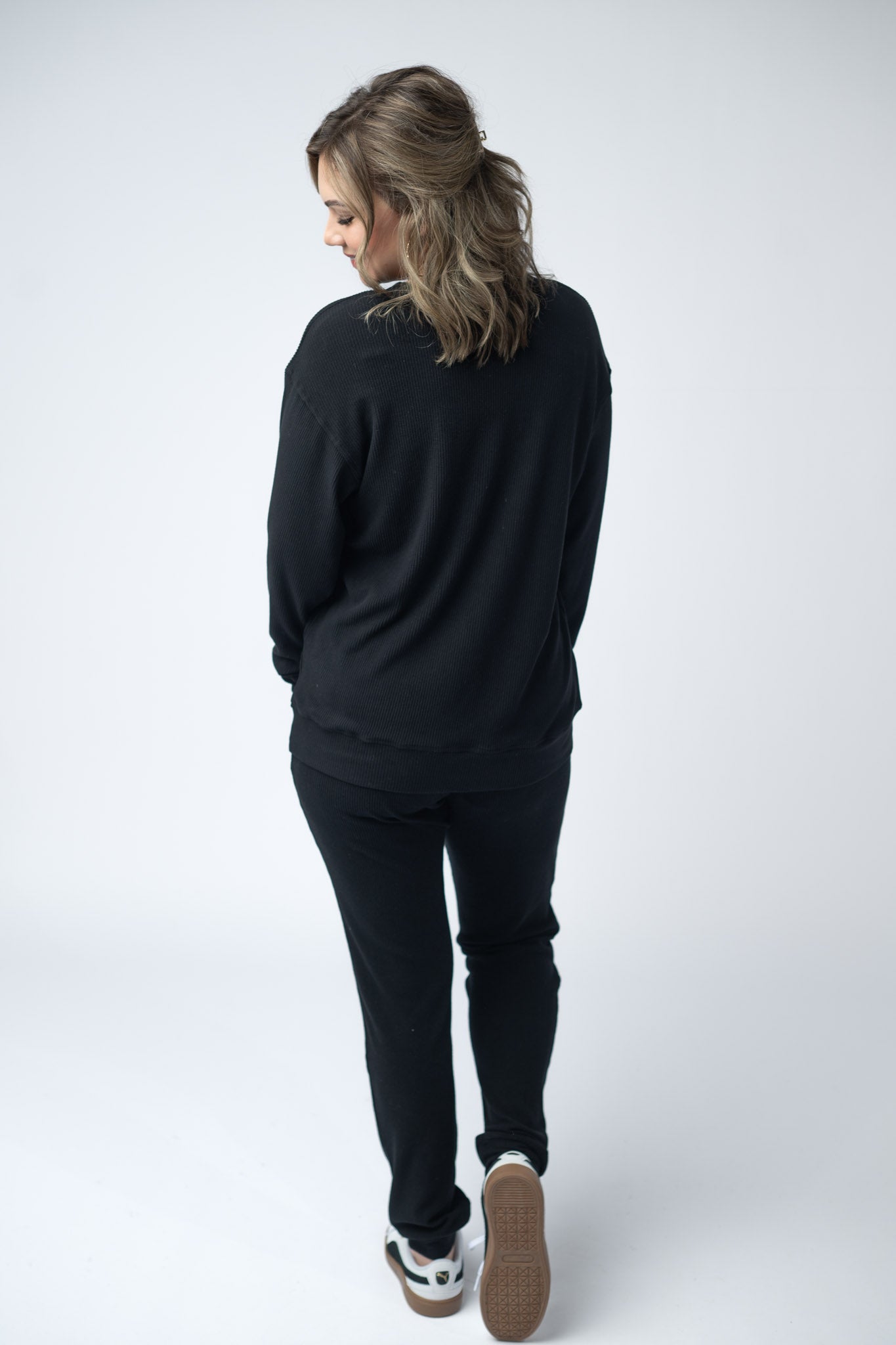 IN STOCK Corrine Ribbed Pullover Top - Black-Pullover-Dear Me Southern Boutique, located in DeRidder, Louisiana