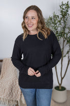 IN STOCK Corrine Ribbed Pullover Top - Black-Pullover-Dear Me Southern Boutique, located in DeRidder, Louisiana