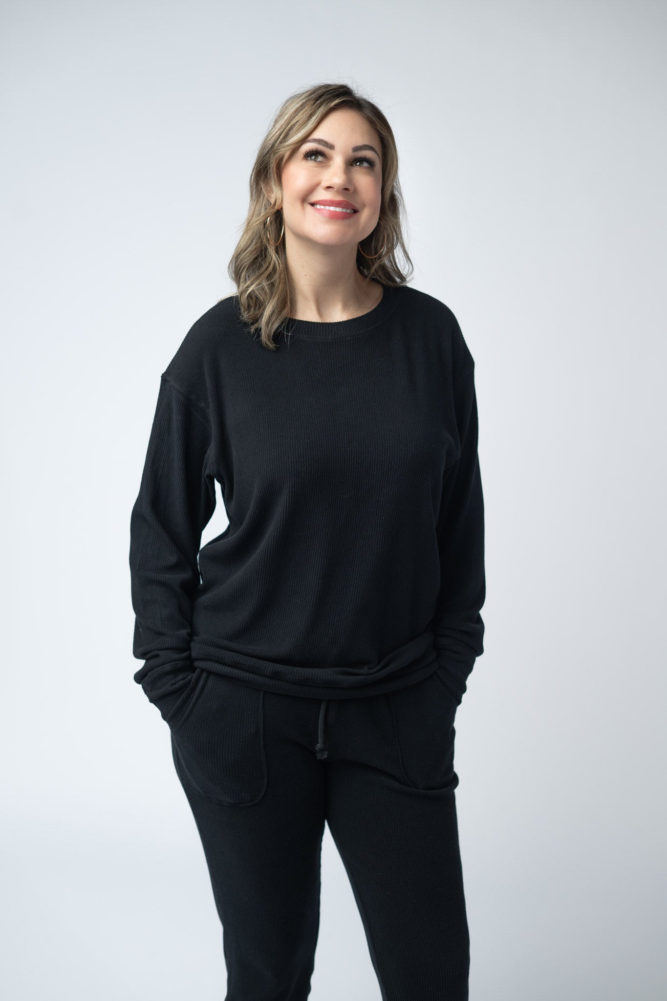 IN STOCK Corrine Ribbed Pullover Top - Black-Pullover-Dear Me Southern Boutique, located in DeRidder, Louisiana