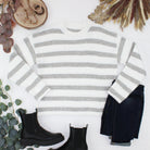 IN STOCK Cozy Stripe Sweater - Grey and White-Sweater-Dear Me Southern Boutique, located in DeRidder, Louisiana