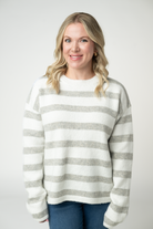 IN STOCK Cozy Stripe Sweater - Grey and White-Sweater-Dear Me Southern Boutique, located in DeRidder, Louisiana