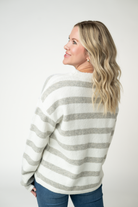 IN STOCK Cozy Stripe Sweater - Grey and White-Sweater-Dear Me Southern Boutique, located in DeRidder, Louisiana