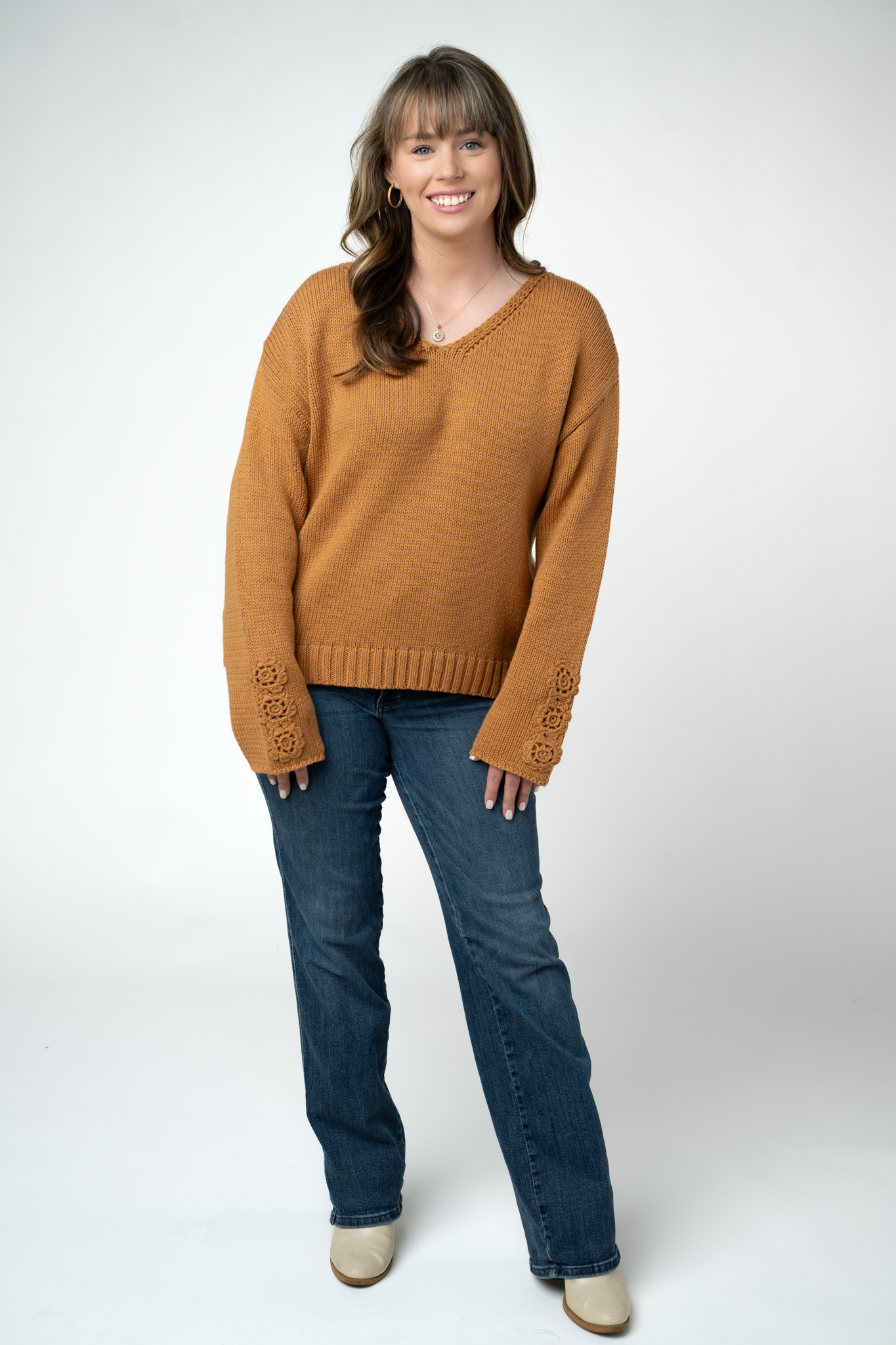 IN STOCK Crochet Sleeve Top - Camel-Tops-Dear Me Southern Boutique, located in DeRidder, Louisiana