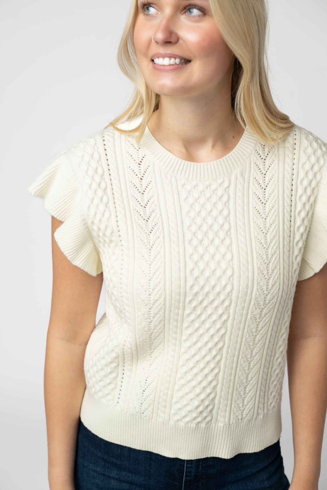 IN STOCK Felicity Flutter Sweater Top - Ivory-Tops-Dear Me Southern Boutique, located in DeRidder, Louisiana