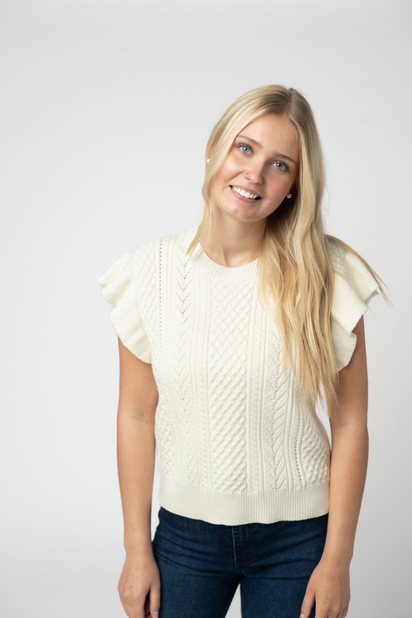 IN STOCK Felicity Flutter Sweater Top - Ivory-Tops-Dear Me Southern Boutique, located in DeRidder, Louisiana