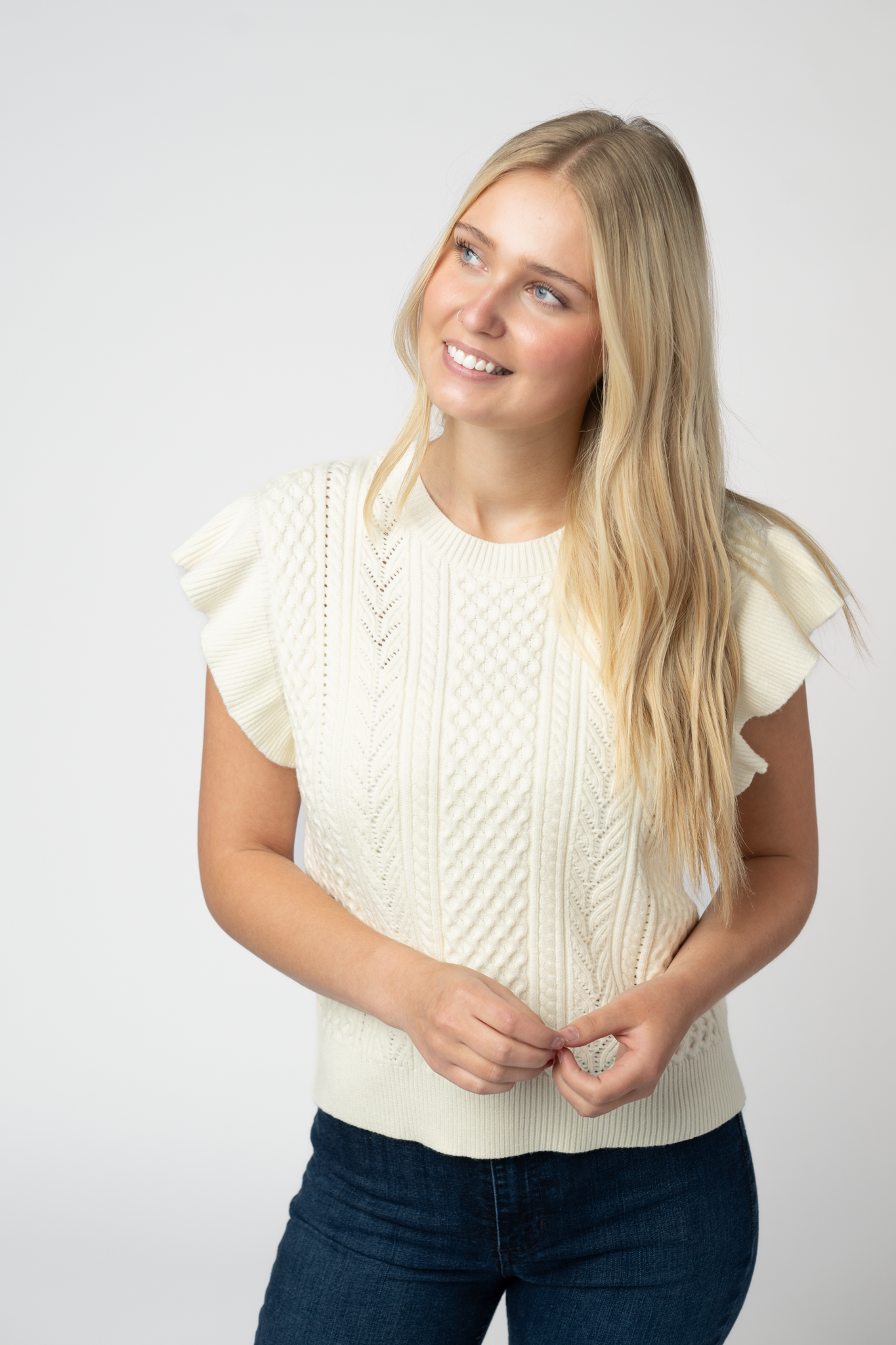 IN STOCK Felicity Flutter Sweater Top - Ivory-Tops-Dear Me Southern Boutique, located in DeRidder, Louisiana