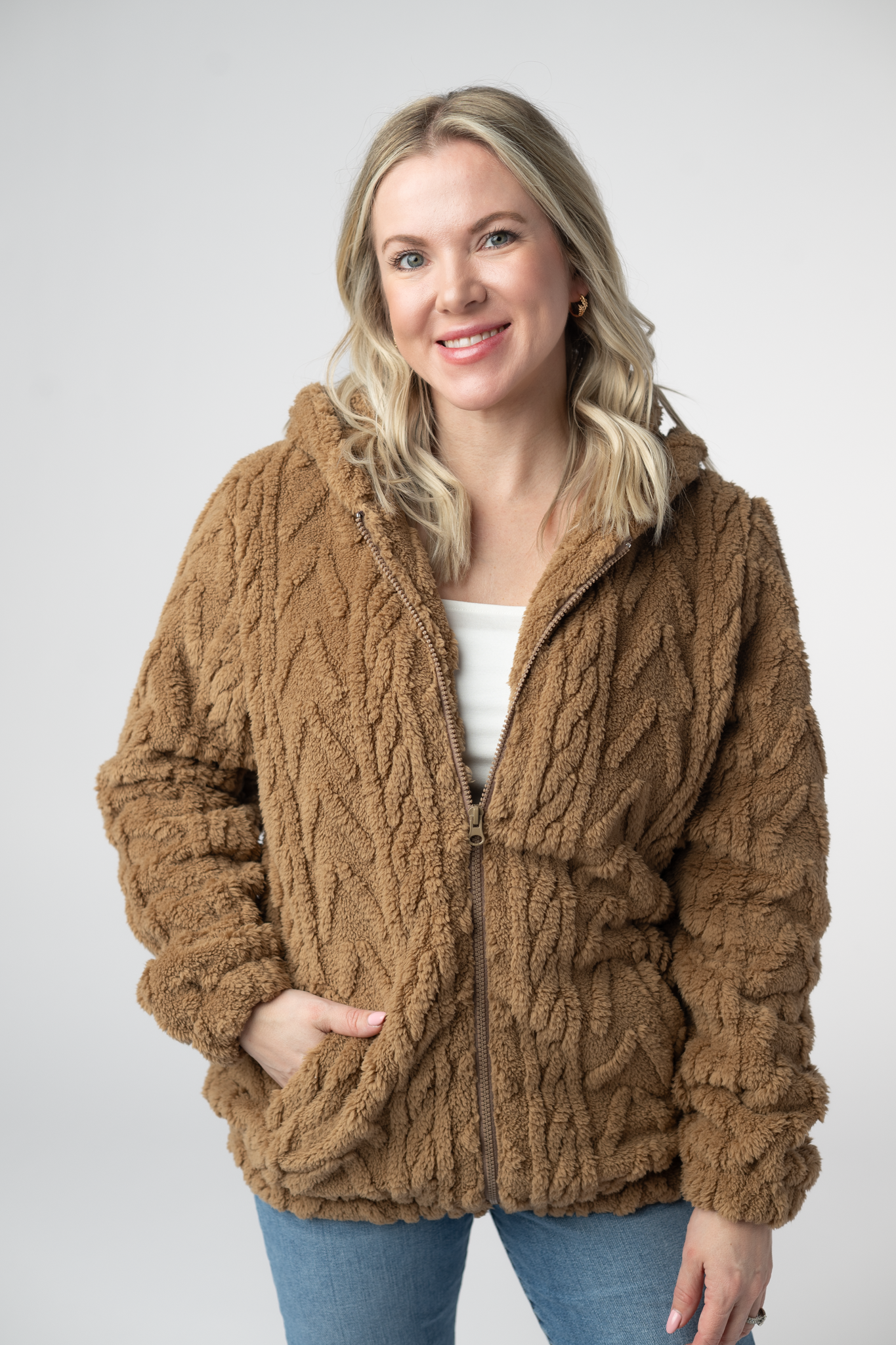 IN STOCK Fuzzy Sherpa Fullzip Hoodie - Maple-Hoodie-Dear Me Southern Boutique, located in DeRidder, Louisiana