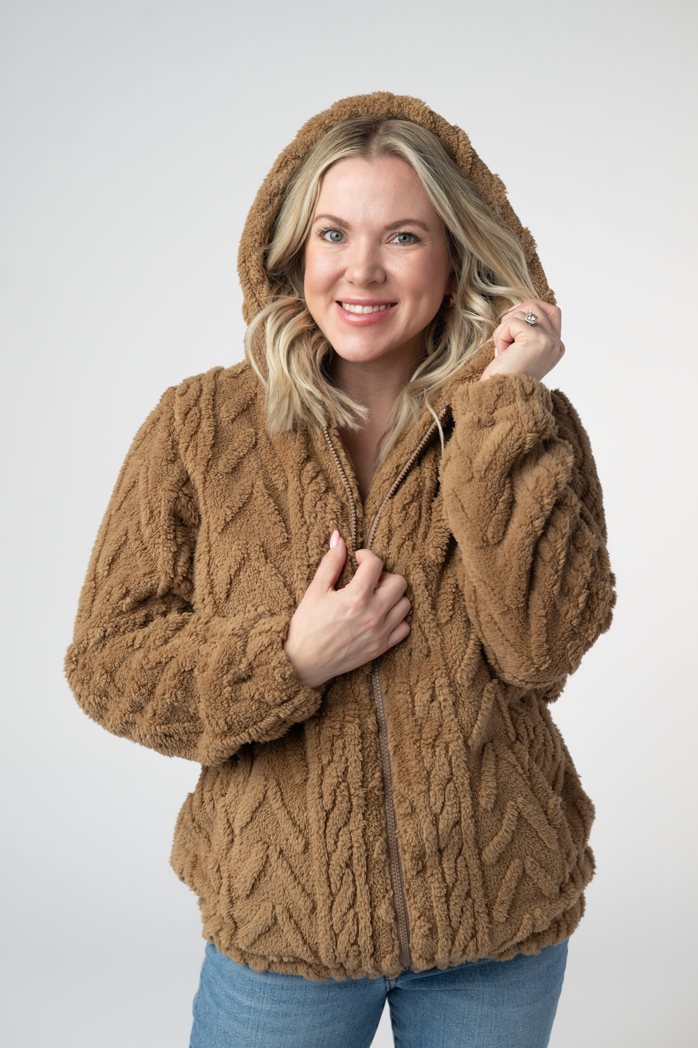 IN STOCK Fuzzy Sherpa Fullzip Hoodie - Maple-Hoodie-Dear Me Southern Boutique, located in DeRidder, Louisiana