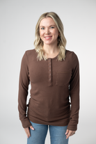 IN STOCK Georgia Long Sleeve Top - Brown-Tops-Dear Me Southern Boutique, located in DeRidder, Louisiana